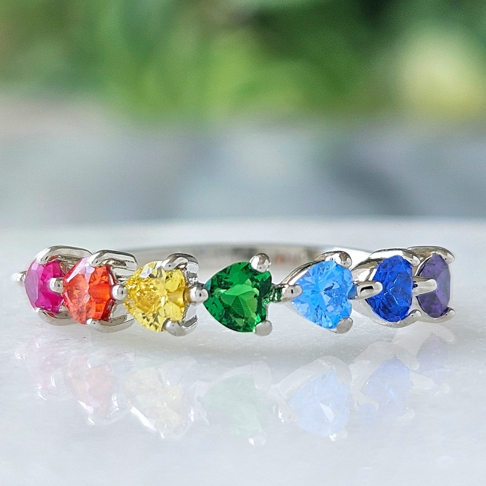 Rainbow Multicolor Cluster Ring, 925 Sterling Silver Size Charmed Aroma Size 6
